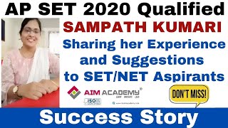 Success Story Sampath Kumari APSET 2020 Qualified  Sharing her Experience and Suggestions to all [upl. by Weber]