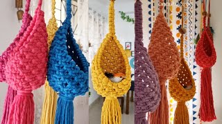 Macrame Pod Step by Step Macrame Small Bird House Shape Plant Holder [upl. by Anaujahs]