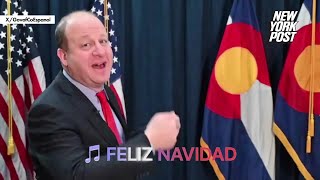 CO Gov Jared Polis faces backlash for cringy ‘Feliz Navidad’ rendition as migrant crisis surges [upl. by Yuji133]