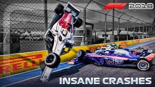 F1 2018 Game INSANE CRASHES [upl. by Ayidan]