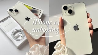 unboxing iPhone 14 starlight 🍎📲📦camera test setup what’s on my phone [upl. by Jeunesse]