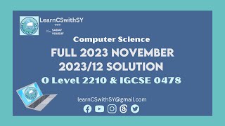 Full IGCSE 0478 O Level Computer Science 2210 OctoberNovember 2023 12 Paper 1  Solved paper [upl. by Oetsira]