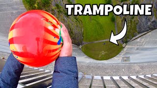 BOWLING BALL Vs TRAMPOLINE from 165m Dam [upl. by Haida]