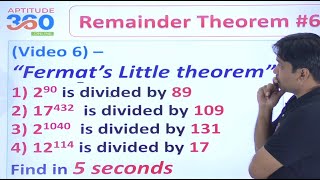 6 Remainder Theorem Part 6  Fermats little theorem  Remainder in 5 sec if divided by prime no [upl. by Knitter]