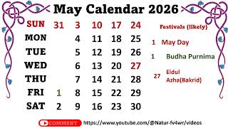 May Calendar 2026 maycalender2026 [upl. by Leverett]