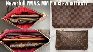 Louis Vuitton Neverfull MM VS PM Pouch Review What fits How to use them [upl. by Ihtraa]