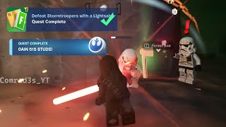 How to Defeat Stormtroopers with a Lightsaber LEGO Fortnite How to Equip a Lightsaber LEGO Fortnite [upl. by Harwill]