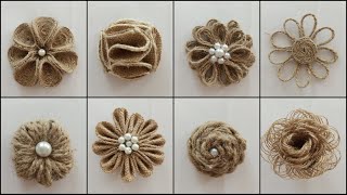 Jüt İp  Çuval Kumaş İle 8 Harika Çiçek Yapımı  8 Easy Burlap Jute Flowers Tutorial [upl. by Ainalem]