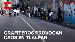 Jóvenes grafiteros cierran carriles centrales de Calzada de Tlalpan  Las Noticias [upl. by Poppo]