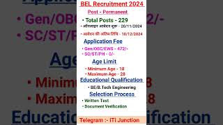 BEL Permanent Bharti 2024 l bharti sarkarinaukri engineering education shorts short new [upl. by Franny]