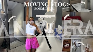 MOVING INTO A NEW PLACE 🔑🏠ROOM TOURCleaningunboxing Amazon packagesikea hovet mirror [upl. by Ahsienahs]