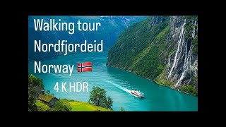 Walking tour Nordfjordeid Norway 🇳🇴 4K HDR  Прогулка по городу Норвегия 😮‍💨 [upl. by Adnahsam939]