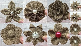 10 Easy burlap flowers tutorial  Jute craft flower  2 [upl. by Eytak]