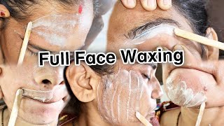 Full Face Waxing EyebrowForeheadSideburnsCheeksUpper lipNose Waxing step by step Tutorial [upl. by Otcefrep]