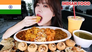 INDIAN FOOD MUKBANG 먹방 PaniPuri Chana Masala Aloo Gobi Chicken Tikka Masala Saag Mango Lassi [upl. by Ursulina]