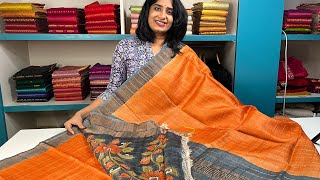 Tussar Silk sari check Sarees with Kalamkari Blouses [upl. by Valdes]