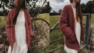 EASY Oversized Crochet Waffle Cardigan With Pockets [upl. by Dedra178]