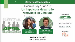 Webinar Decreto Ley 162019 Un impulso al desarrollo renovable en Cataluña [upl. by Beitz]