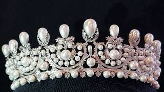 Empress Eugénie Pearl and Diamond Tiara  The French Crown Jewels Copy Replica Fake Faux [upl. by Dnomal]