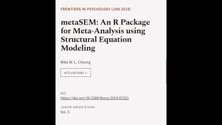 metaSEM An R Package for MetaAnalysis using Structural Equation Modeling  RTCLTV [upl. by Fredek]