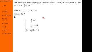489 Fizykamax przemiany gazowe  Gaz doskonały ogrzano izochorycznie Ile pobrał ciepła [upl. by Ilellan189]