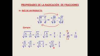 RADICACION DE FRACCIONES O NUMEROS RACIONALES  PROPIEDADES MATEMÁTICA [upl. by Landri]