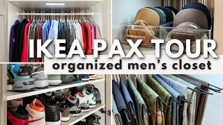 NEW IKEA PAX WARDROBE ORGANIZATION FOR HIM  Organizing Hacks For My Husbands New Ikea Pax Closet [upl. by Fira]