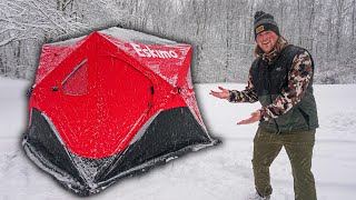 My NEW Ice Fishing Shack I Eskimo FatFish 949i BEST ICE SHELTER [upl. by Baseler]