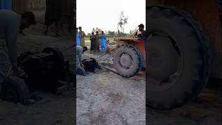 Old diesel Engine starting with Tractor by help man viralvideo ytshortexperiment [upl. by Salohcin]