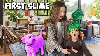 😬 TEENAGER and TODDLER make EXTREMELY MESSY SLIME 😵 [upl. by Ihpen679]