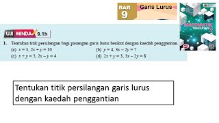 KSSM Matematik Tingkatan 3 Bab 9 garis lurus Tentukan titik persilangan uji minda 91h no1 buku teks [upl. by Poock886]