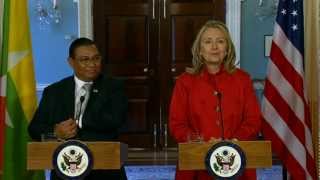 Secretary Clinton Delivers Remarks With Foreign Minister of Burma Wunna Maung Lwin [upl. by Ennasus809]