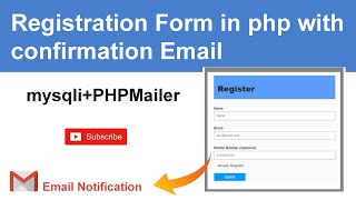 How to create Registration Form in PHP with Email  Successful Registration Notification on EMAIL [upl. by Sidnak]