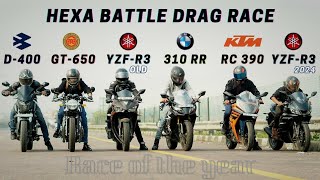 2024 YAMAHA R3 vs KTM RC390 vs GT 650 vs BMW 310RR vs YAMAHA R3 BS4 vs DOMINAR 400 🔥  HEXA RACE 😍 [upl. by Ranchod]