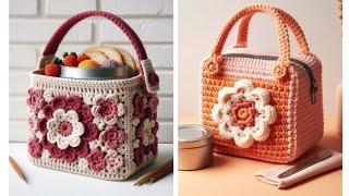 Title Crochet lunch bag new ideas 2024  Crochet bag  Crochet new bag [upl. by Nelram215]