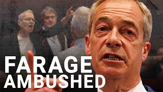 Nigel Farage ambushed by angry protesters at chaotic Reform UK speech [upl. by Neelyar790]