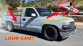 LOUD CAMMED 53 SILVERADO GETS A SIDE EXIT EXHAUST WITH ELECTRIC CUTOUTS [upl. by Tatiana]