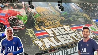 FREE PALESTIN tifo PSG Ultras tifo ahead of their Champions League game vs Atlético de Madrid psg [upl. by Mona302]