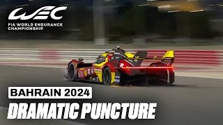 Dramatic Puncture For Ferrari Hypercar 50 I 2024 Bapco Energies 8 Hours of Bahrain I FIA WEC [upl. by Adnowal]