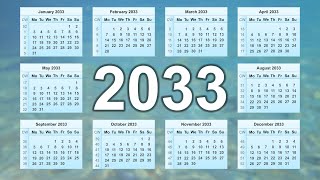 Calendar 2033 [upl. by Filide564]