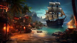 Pirate Village Ambience  Pirate Music with Ocean Waves Creaky Ship Seagulls amp Pirate Sounds [upl. by Ramonda]