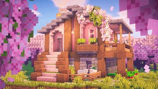 Minecraft  How to build a Cherry Blossom Survival House [upl. by Zonnya]