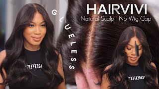 GLUELESS WIG INSTALL  NO BALD CAP NO GLUE  Hairvivi Luxury Fake Scalp Lace Wig [upl. by Stuckey]