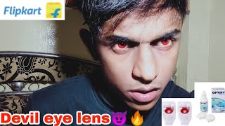 Trying Red contact lens for Halloween  Unboxing FLIPKART [upl. by Atillertse465]