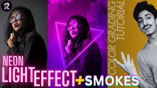 Neon Light Effects  اردوहिंदीEng Sub  Smoke Brush Effect in Photoshop  Color Grading Tutorial [upl. by Gotthard]