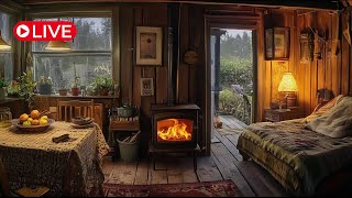 Rainy Night on the Mountain with Crackling Fireplace for Sleeping Relax Study Meditate [upl. by Tini]