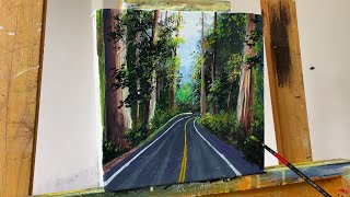 Pintando paisaje de carretera  Pintura acrílica para principiantes y expertos  Pintura Relajante [upl. by Atiruam]