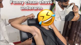 Funny clean shave underarm shave straight razorbeard shave razor hair cutting hairstyle barber [upl. by Adnola]