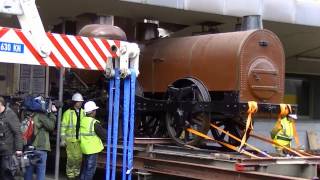 Transfer of the oldest preserved steam locomotive on the Continent from Brussels North to Schaarbeek [upl. by Leuname]