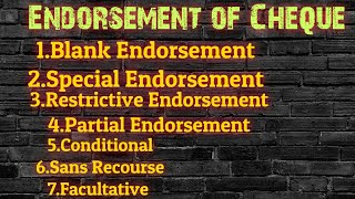 Endorsement of Cheque Types of Endorsement of Cheque [upl. by Eyllib]